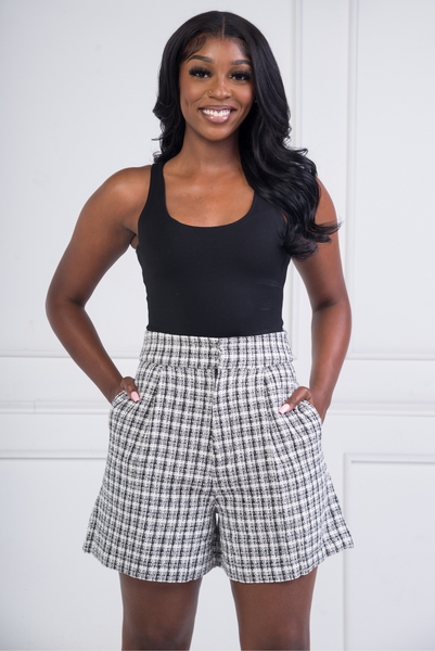 High Waist Tweed Short (Black + White) – The Kyra Danaya Collection