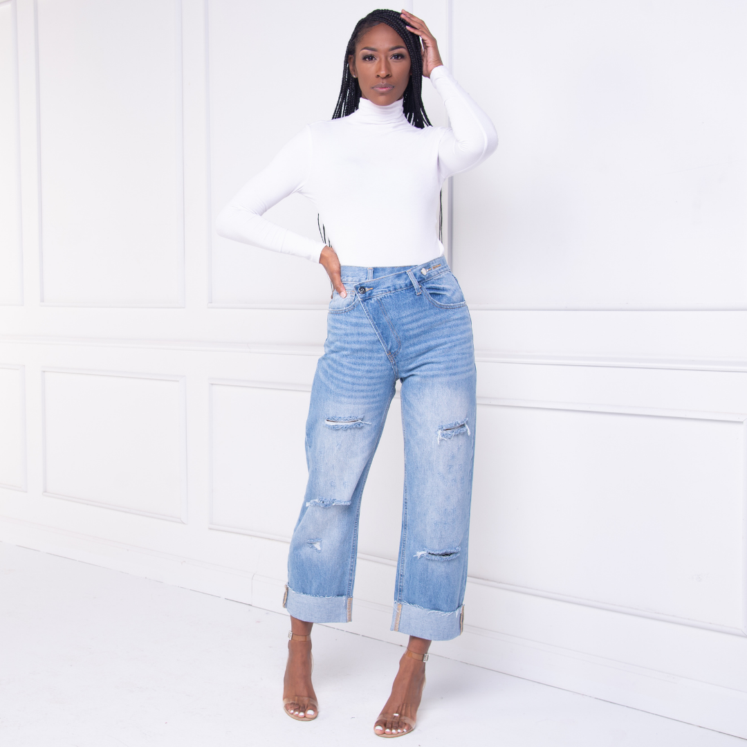 Kyra - Low Rise Flared Jeans with Crossover Waistband