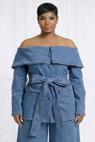 off the shoulder jean jacket dress Denim Azalea Off-the-Shoulder Dress