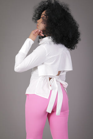 Ivory Backless Button Up with Bow Tie