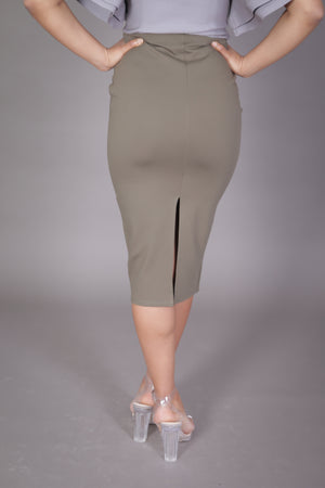 Midi Skirt with High Split (Olive)