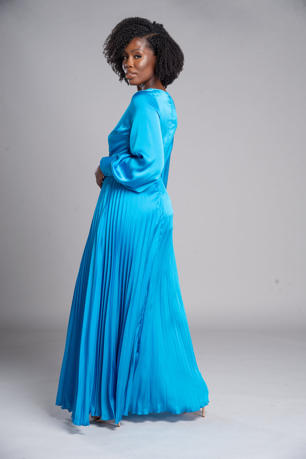 Turquoise Pleated Maxi Dress