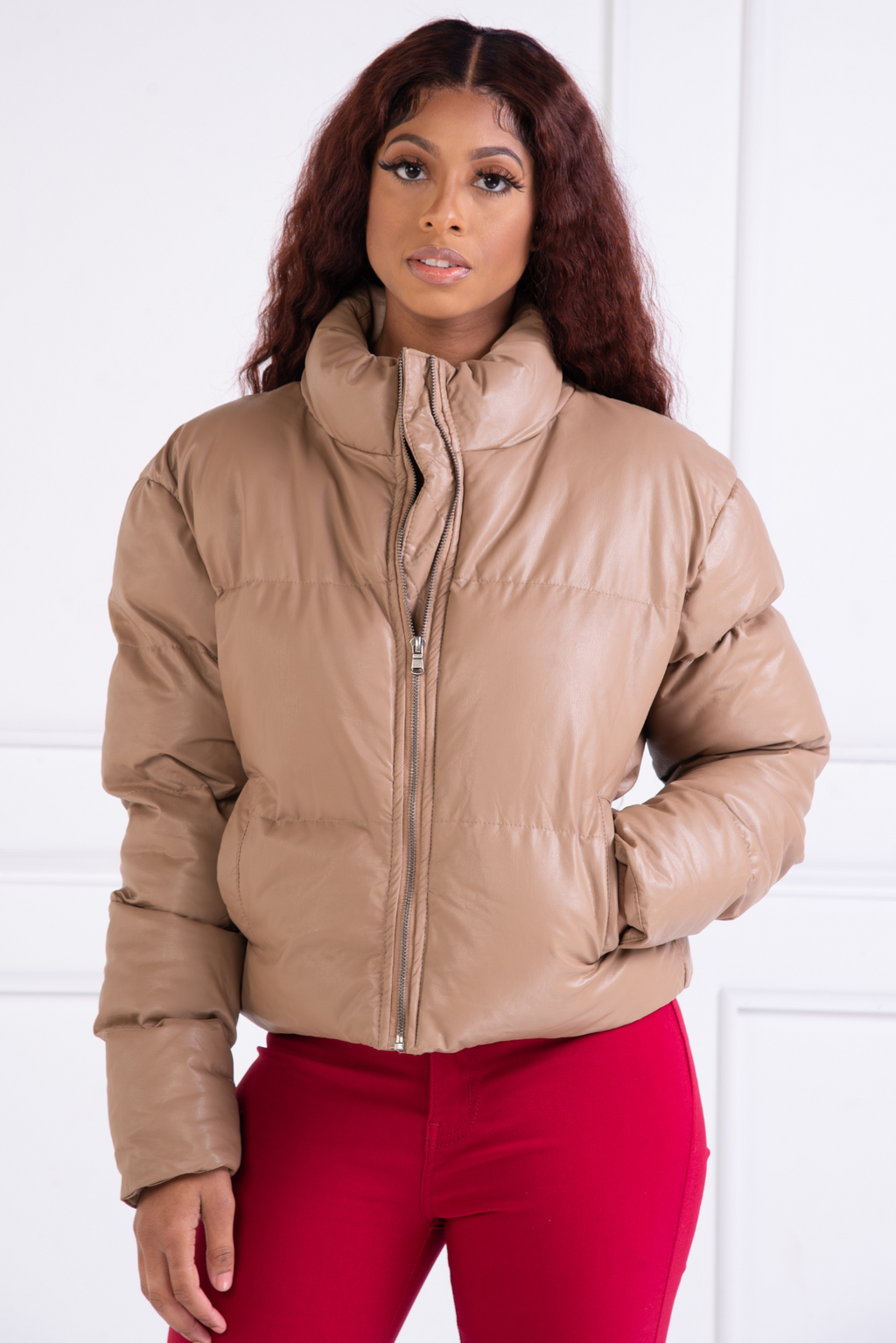 Camel Crop Puffer Jacket