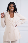 Double Breasted Blazer + Wide Leg Suit Set (Beige)
