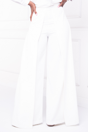 High Waist Wide Leg Pleated Palazzo Pant (Ivory)
