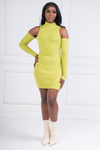 Cold Shoulder Sweater Dress (Lime)