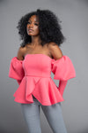 Off The Shoulder Puff Sleeve Scuba Blouse