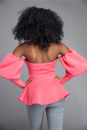 Off The Shoulder Puff Sleeve Scuba Blouse