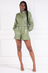 Faux Leather Romper (Green)