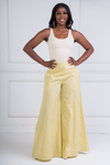 High Waist Wide Leg Linen Pant (Green/Yellow)