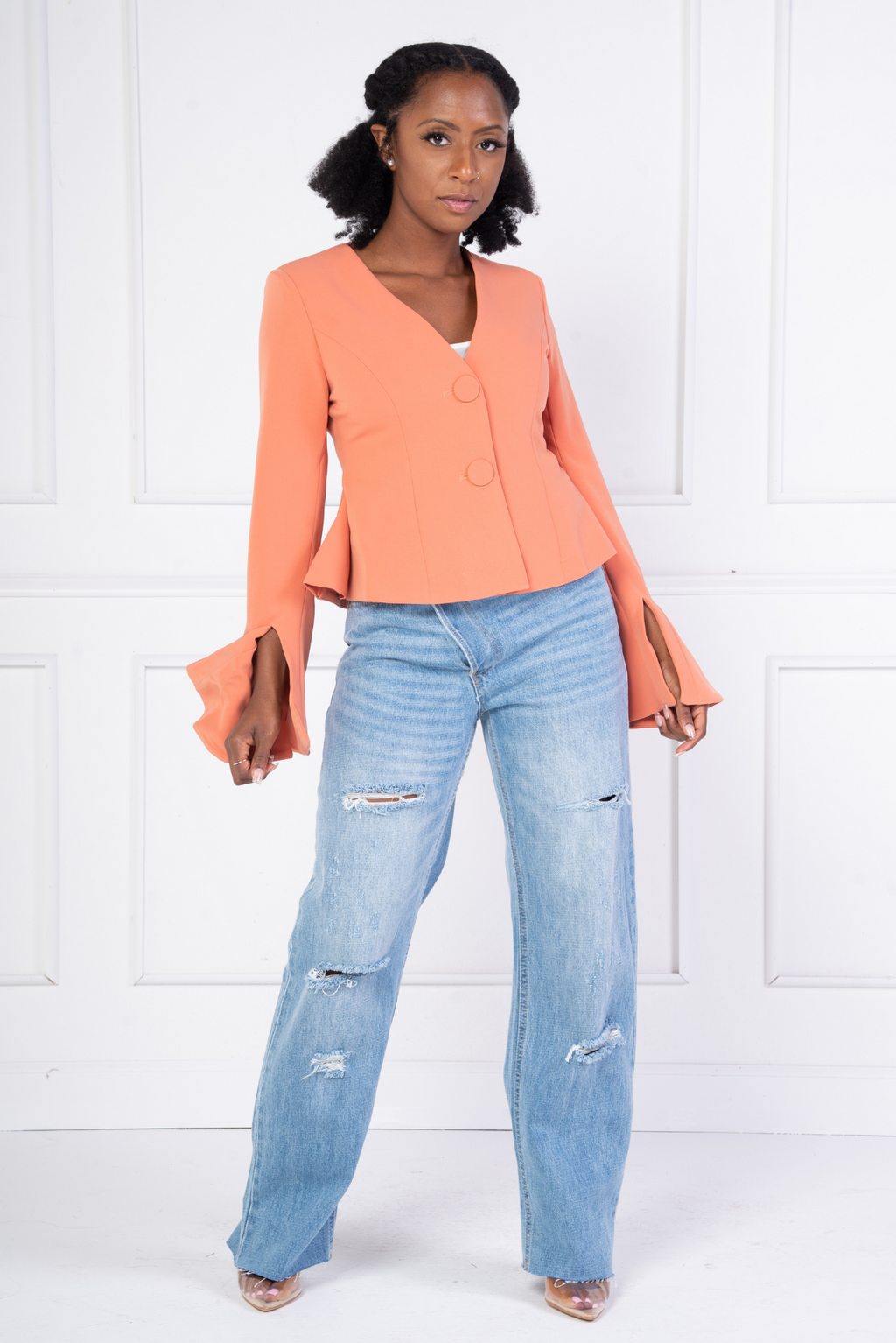 Orange Flare Sleeve Blazer