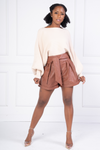 Faux Leather Short w/ Belt (Brown)