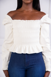 Shirred Faux Leather Top (White)