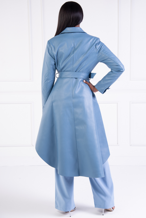 Slate Blue Leather High Low Jacket w/ Belt