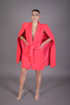 Belted Cape Blazer Dress (Red/Orange)