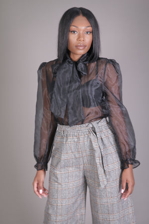 Organza Neck Tie Blouse (Black)