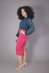 Midi Skirt with High Split (Berry Red)