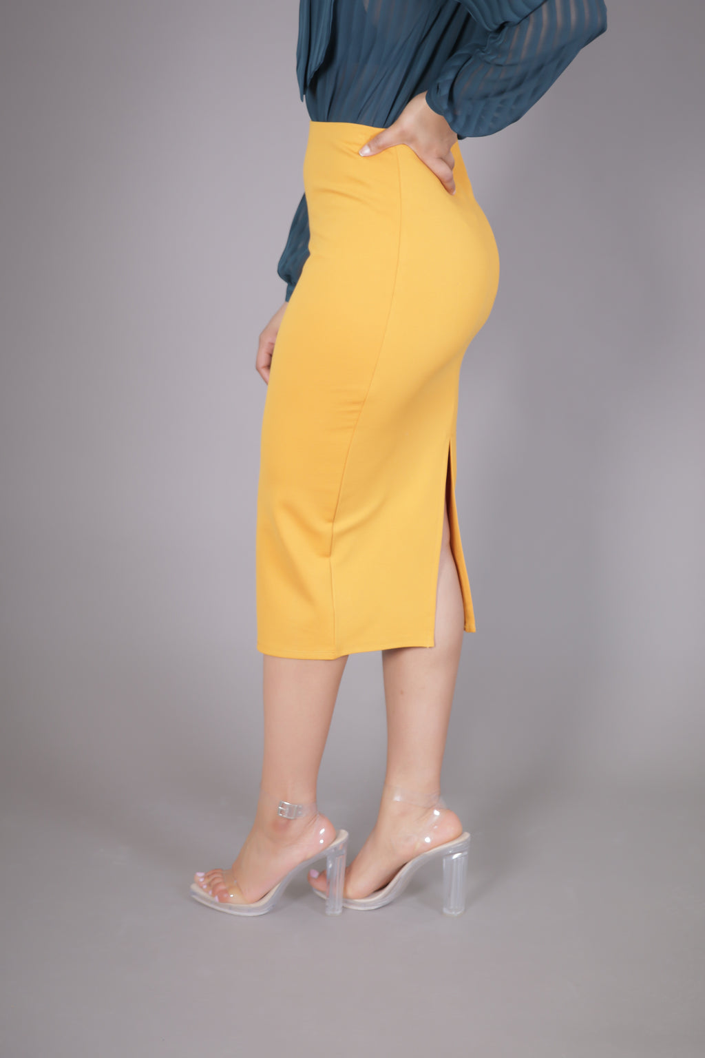Midi Skirt with High Split (Mustard)