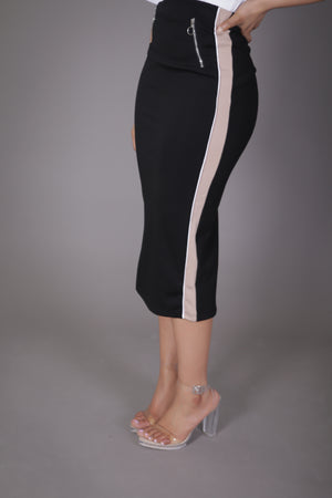 Midi Skirt with Tan/White Stripe & Zippers