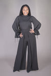 Mock Neck Tie Sleeve Blouse (Black)