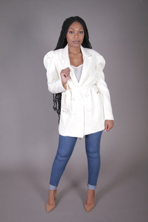 Double Breasted Puff Sleeve Blazer (Cream)