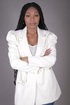 Double Breasted Puff Sleeve Blazer (Cream)