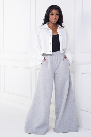 High Waist Wide Leg Sweat Pant (Grey)